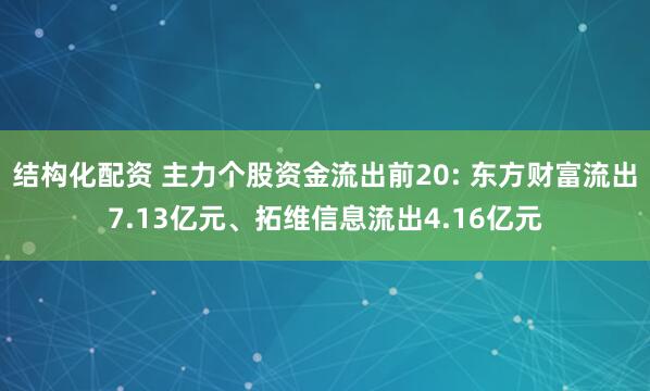 结构化配资 主力个股资金流出前20: 东方财富流出7.13亿元、拓维信息流出4.16亿元
