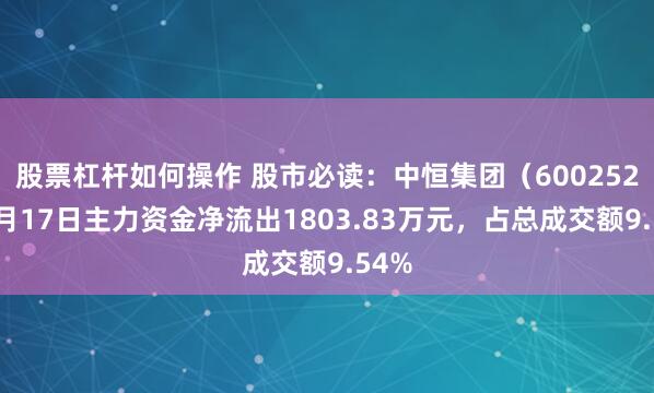 股票杠杆如何操作 股市必读：中恒集团（600252）9月17日主力资金净流出1803.83万元，占总成交额9.54%
